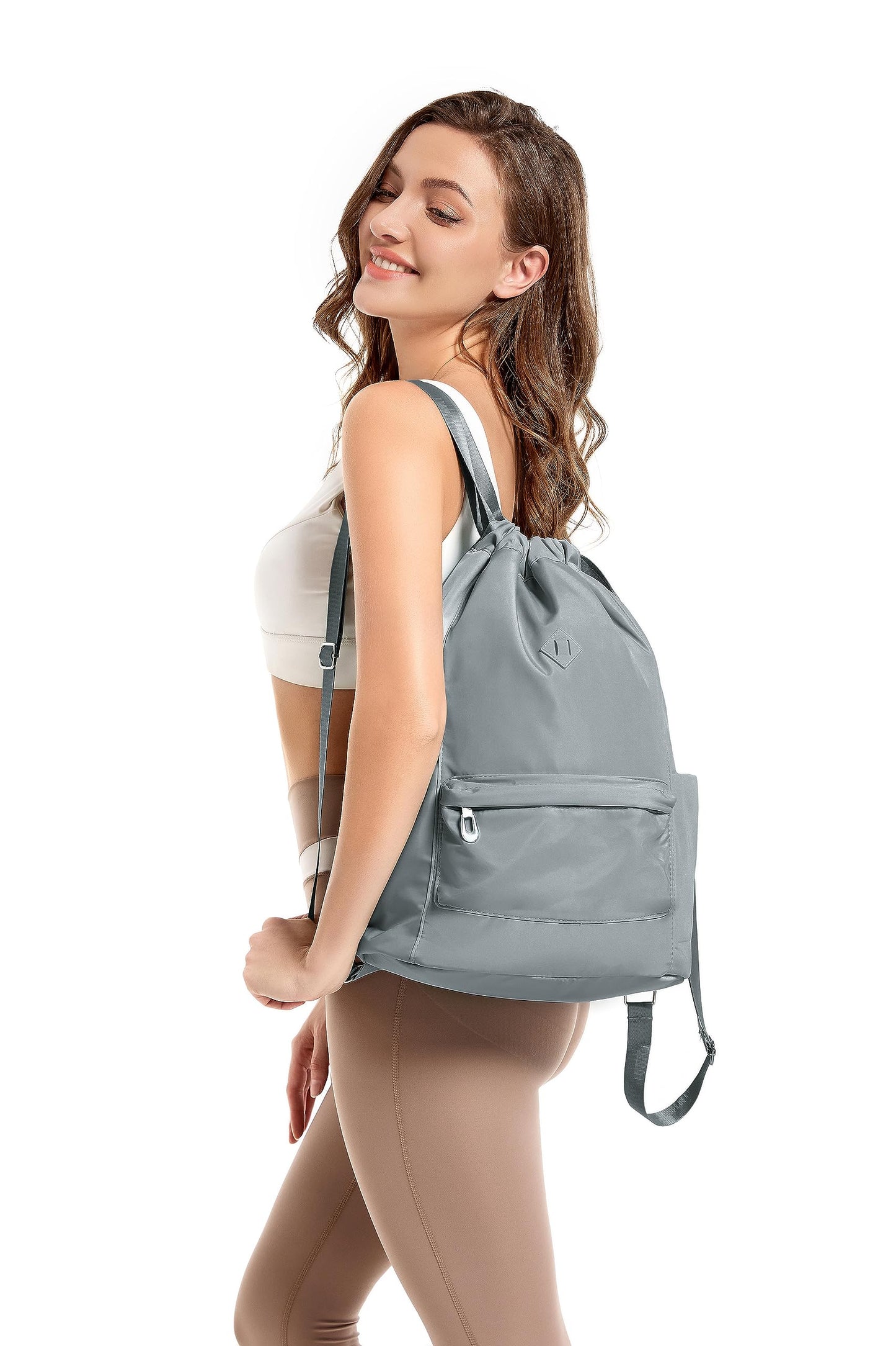 BAVELOE Drawstring Backpack with Wet Pocket Gym Backpack Water-Resistant Cinch String Bag Beach Swim for Women Men (Grey)