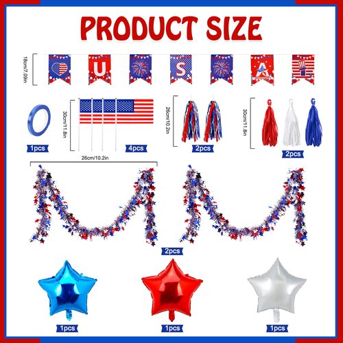 DTOFOOT 4th of July Bike Decorating Kit, Patriotic Bike Streamers Flags Balloons Tinsel, Independence Day Red White Blue Decor for Parade Patriotic Bike Decoration