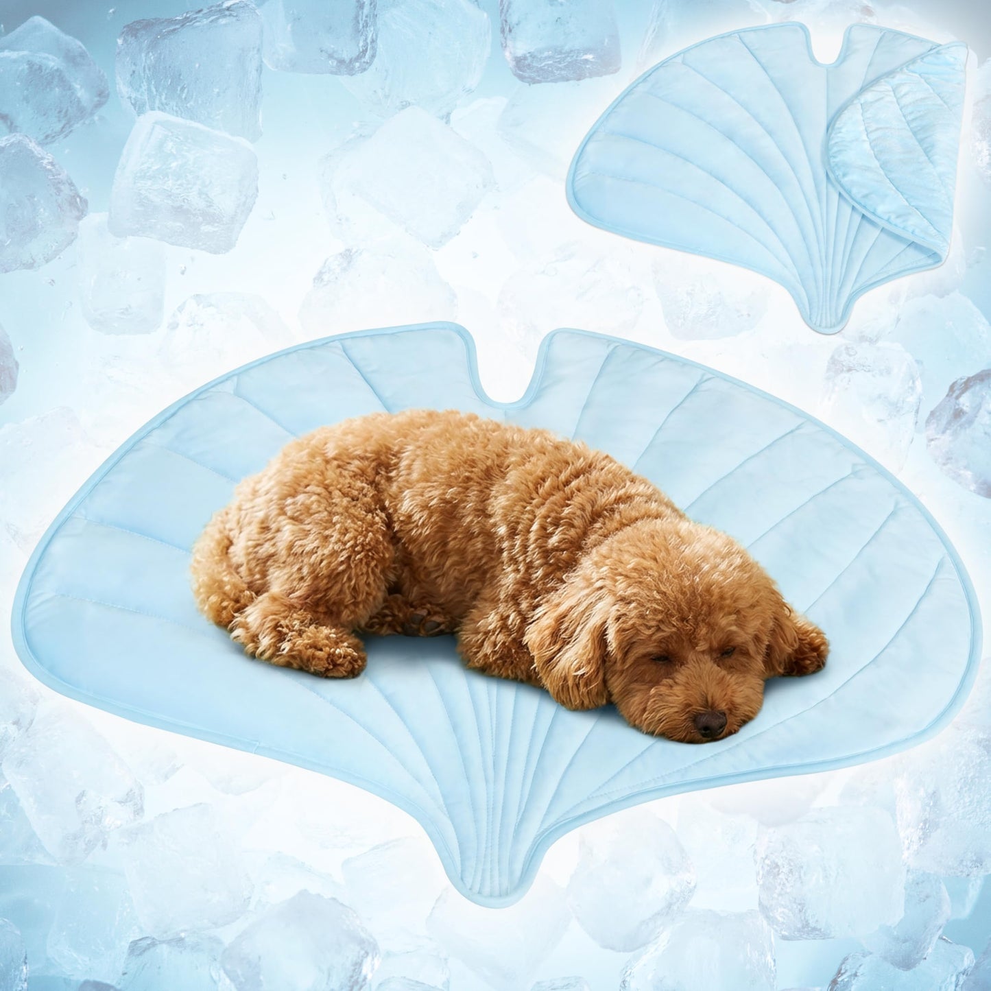 PetAmi Dog Cooling Mat, Ginkgo Leaf Shape, Pet Pad with Cooling Nylon & Soft Fleece, Q-Max > 0.4 Reversible All Season Blanket for Dogs & Cats, Medium 44x49 in, Light Blue