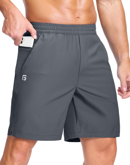 GGJ Men's Lightweight Athletic Shorts with 2 Zipper Pockets 7"/9"/5" Gym Workout Running Quick Dry Tennis Basketball Shorts for Men Grey S
