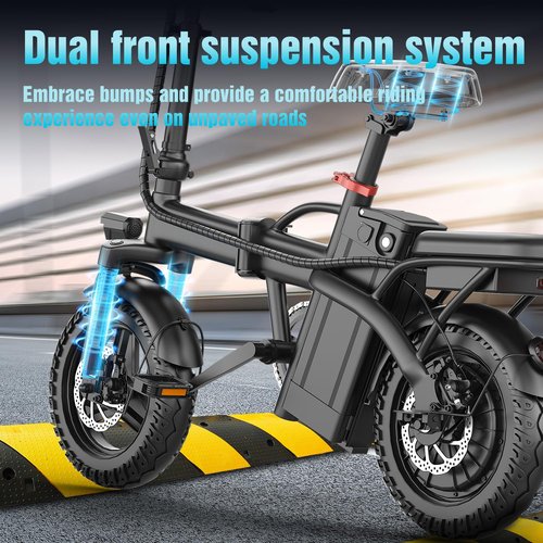 ASKGO Electric Bike for Adults, 650W Motor, 25mph 35Miles Range E Bike, 14" Tires, 48V Foldable Electric Bike for Commuting, Daily Riding, Dual Disc Brakes, Multiple Shock Absorption (480WH - 650W)