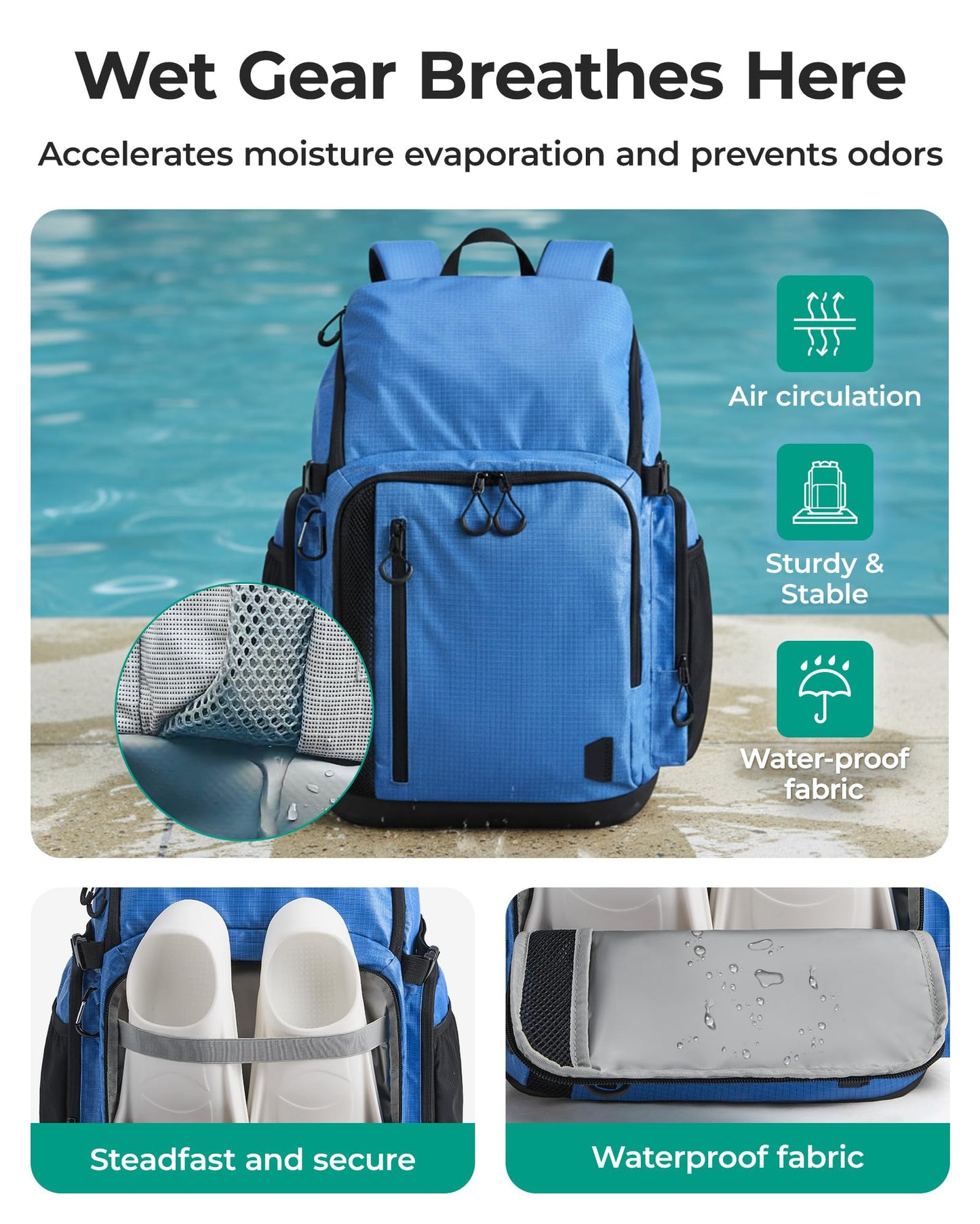 BAGSMART 35L Waterproof Swim Gym Bag with Shoe Compartment & Wet Pouch