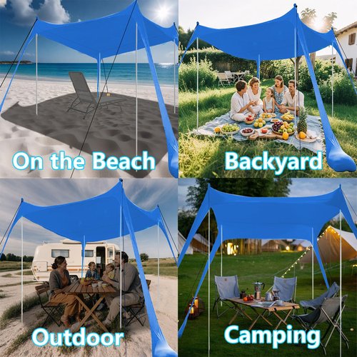 Beach Canopy, Beach Tent Sun Shelter with Beach Blanket, Beach Shade 11x11 FT with UPF 50+ UV Protection, Beach Sun Shade for Beach, Camping, Backyard and Picnics
