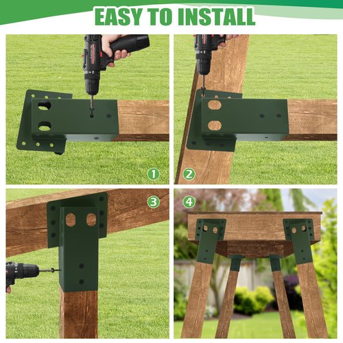 Deer Stand Brackets, 4Pcs Green Outdoor 4"x 4" Compound Angle Brackets for Outdoor Platforms, Deer Hunting, Shooting Shacks, Observation Decks and Tree Houses