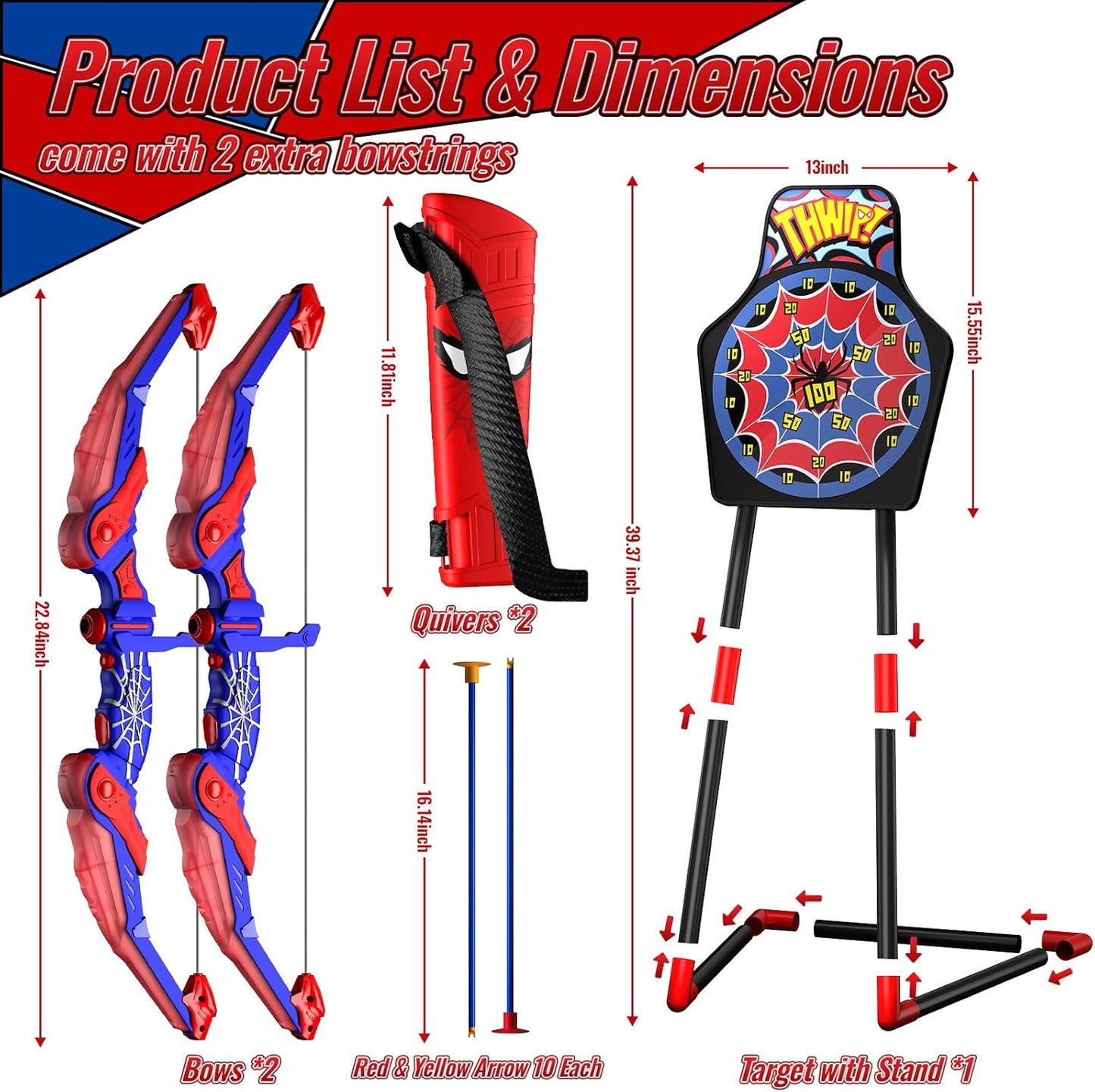 Kids Bow and Arrow Set, Led Light Up Bow and Arrow for Kids, Archery Set with Quiver & Web Target, 10 Suction Cup Arrows & Another 3 Target Cans, Outdoor Games for 4-6 8-12 Year Old Boys