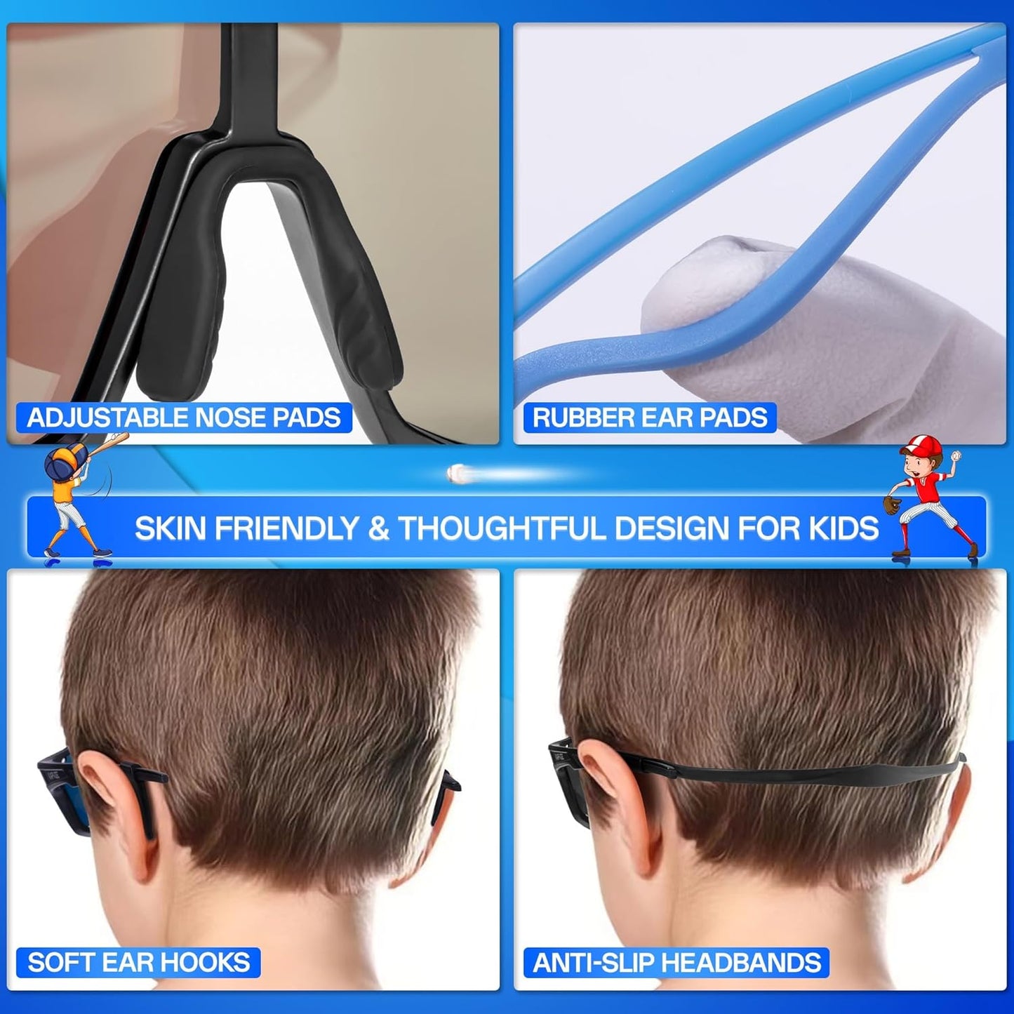 KAPVOE Kids Baseball Glasses Youth Polarized Sports Sunglasses Softball Cycling Running Shades Boys Girls Age 3-14 - K9033