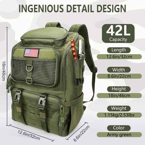 rillrun Fishing Backpack with Rod Holders, Ultimate Tackle Box Bakpack for Men, 42L Large Tackle Bag Store Fishing Gear