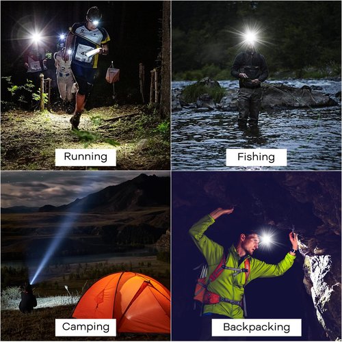 AURASEASON LED Rechargeable Headlamp 90,000 High Lumens, Super Bright Head Lamp with 3 Modes & IPX7 Waterproof USB Headlamps, 180° Adjustable Headlight for Outdoor Camping, Running, Climbing