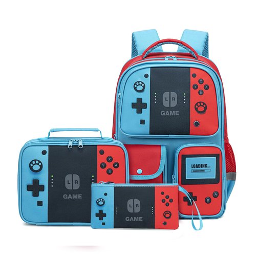 dwgweg Backpack for Boys 3-in-1 Backpack with Lunch Box Set Gaming Bookbag stylish kids travel backpack for boys 6-18 Kids Junior High School Primary School Back pack (Red-blue-set)