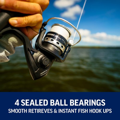 PENN Pursuit IV Inshore Spinning Fishing Reel, Size 4000, HT-100 Front Drag, Max of 15lb, 5 Sealed Stainless Steel Ball Bearing System, Built with Carbon Fiber Drag Washers,Black/Silver