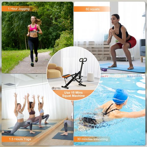 Canisflax Squat Machine for Home, Squat Assist Trainer with Adjustable Resistance, Foldable Rowing Machine, LCD Display, Exercise Trainer with 265LBS Capacity for Glutes Legs Workout, Black