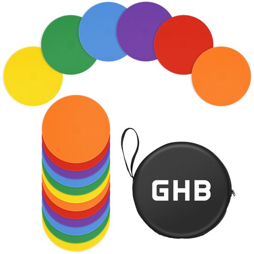 GHB 4" or 9" Poly Spot Markers Agility Dot for Gym/PE Training, Dance,12 Pcs Round Multiple Color Size Rubber Non-Slip Spot Marker for Games, Floor Dots and Sport Activities (9 Inch 12Pcs)