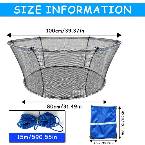 Floating Portable Fishing Nets, Bridge Fishing Pier Nets Landing Drop Net with Rope for Minnows Lobster Crawfish Shrimp (32 * 40Inch (100 * 80 CM))