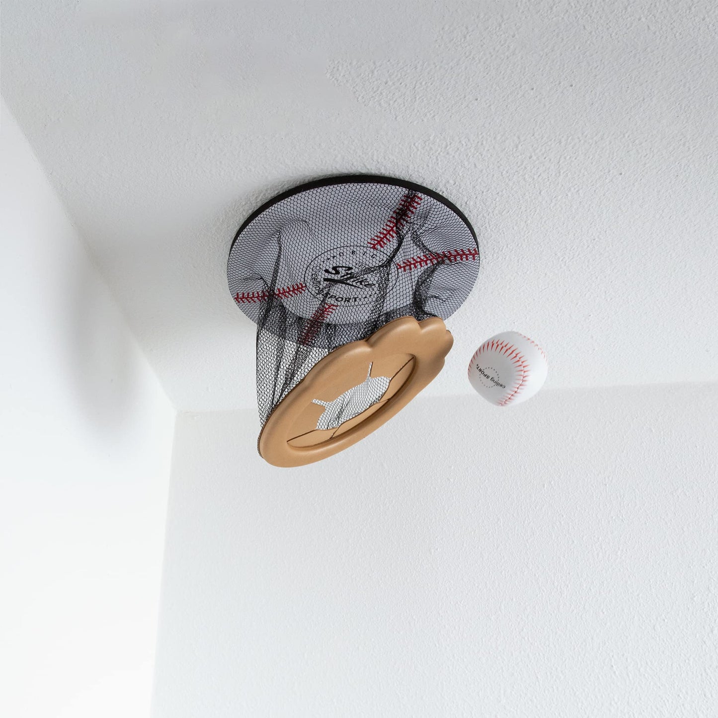 Ceiling Strike: Indoor Easy Catch Ceiling Baseball Kids Toy Game Training Equipment - Includes Soft Backboard/Net/Mitt and Two Mini Plush Baseballs (Gift Set)