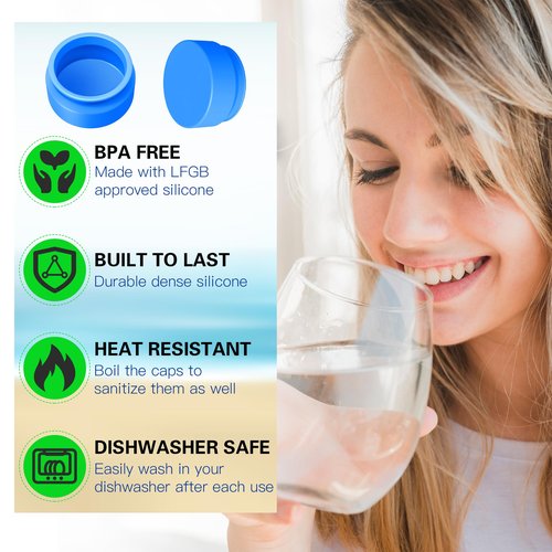Gofriipai Upgraded 3 and 5 Gallon Water Jug Cap, Silicone Reusable Replacement Cap, No Spill 5 Gallon Water Jug Lid Fits 55mm Bottle, 5 gallon water bottle caps for Outdoor & Kitchen - Pack of 3