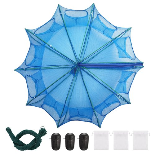 Folded Fish Trap, 10 Holes 10 Sides Crayfish Trap Fish Crab Traps with Nylon Rope for Catching Small Bait Eels Crab Lobster Minnows Shrimp