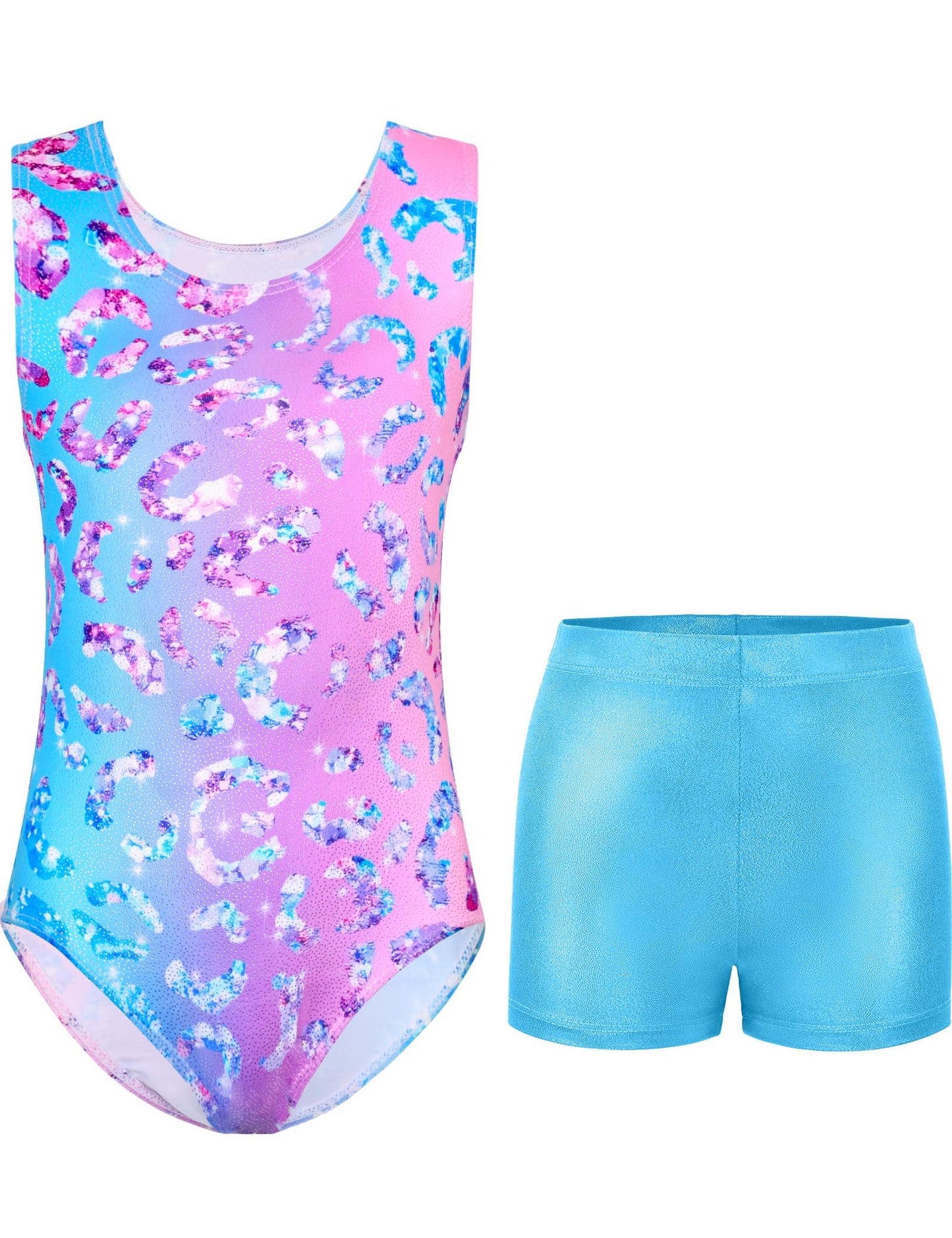Kirinkylin Gymnastics Leotards for Girls with Shorts Girls Gymnastics Leotards Kids Leotards Gymnastics 4t 5t 6-7 8-10 10-12 Years