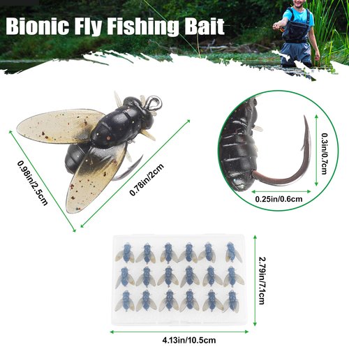 OROOTL Bionic Fly Fishing Baits, 18pcs Fly Fishing Flies Kit Trout Jigs Swimbaits Dry Flies Baits for Saltwater Freshwater Bass Trout Panfish Artificial Soft Lure, Black