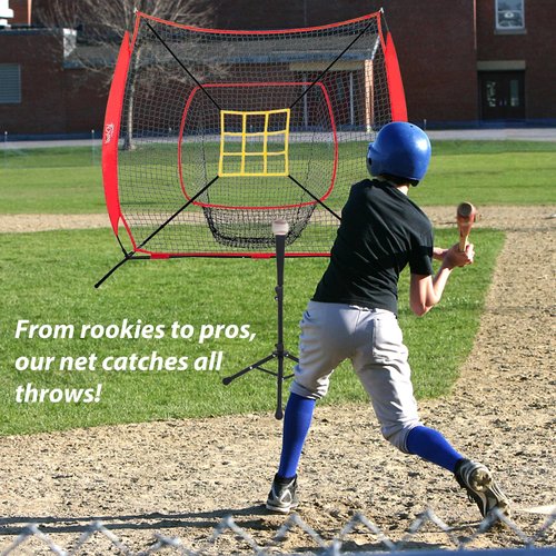 YeahChi 7×7FT Baseball Net with Batting Tee and Strike Zone Target, Portable Hitting Pitching Batting Training Net, Baseball and Softball Training Equipment,Suitable for All Skilled Levels