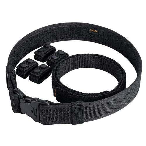 TACNEX Duty Belt w/Hook Lining 4 Keepers Police Law Enforcement Correctional Officer Security Black Nylon Outer Inner Belt L