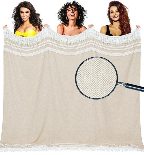 Yongoes Oversized Turkish Beach Towel Blanket Cotton Giant XL Sandproof Towels Huge Linen XXL Extra Large Big Throw Quilt Blankets for Adults Cloud Travel Camping Glamping Accessories Essentials