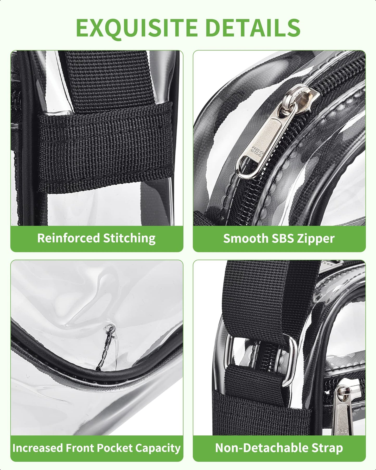 MAY TREE Clear Bag for Stadium Events, Small Clear Purse Suitable for Concert Outfits, Sports, Work and Festivals, Mini-Black