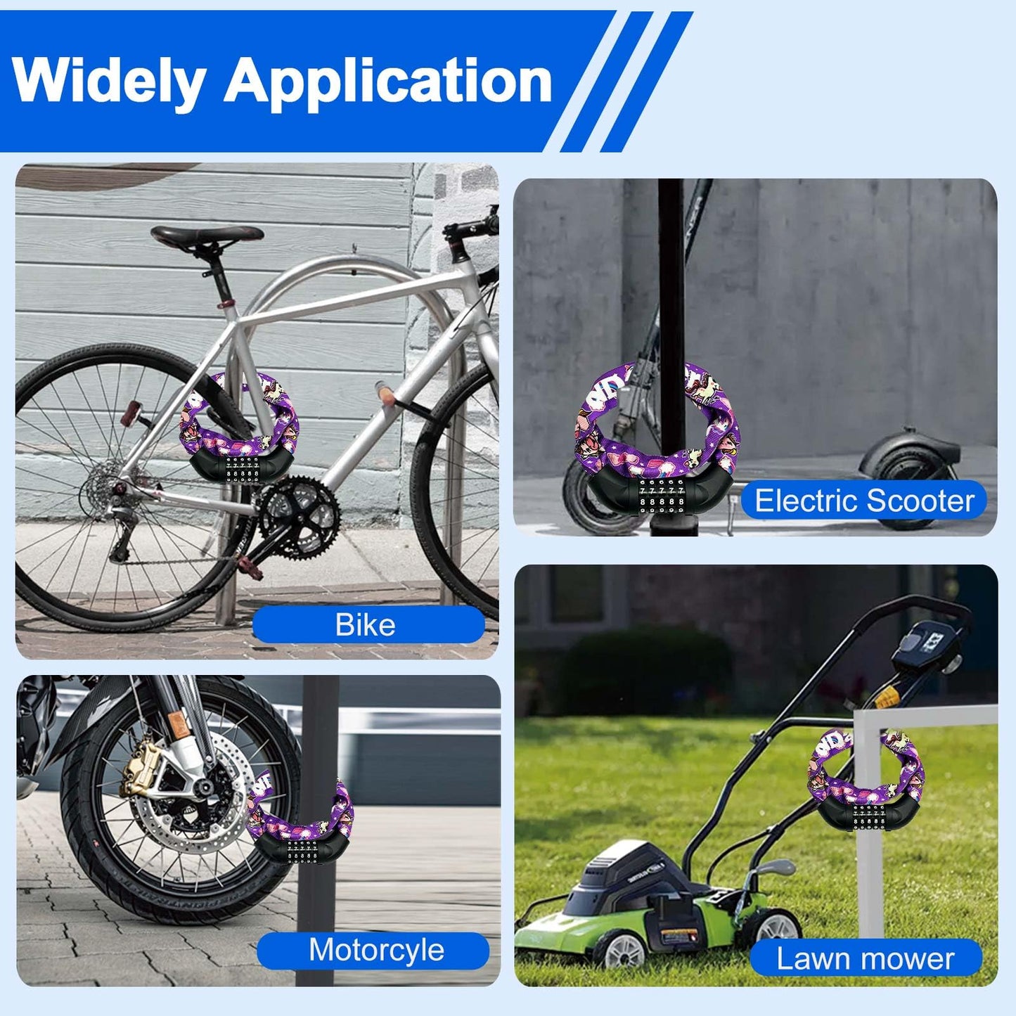 NDakter Bike Chain Lock, 5 Digit Combination Heavy Duty Anti Theft Bicycle Chain Lock,2.62/3.2/4.27/5/6Ft Long Security Resettable Bike Locks for Bike, Bicycle, Scooter, Door, Gate, Fence-4/6mm Thick