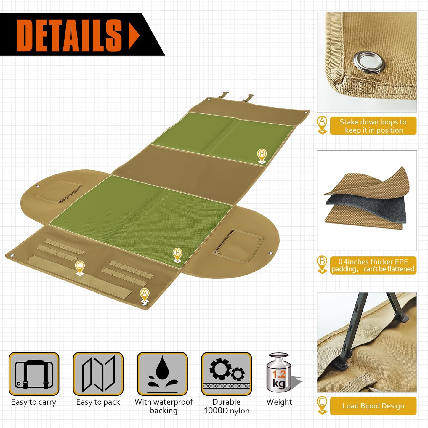 2win2buy Shooting Mat with Elbow Wings, Extra Large Hunting Shooting Mats Prone Padded Roll Up Portable Waterproof Hunting Mats Non-Slip Durable Shooting Rest for Shooters Range Rifle