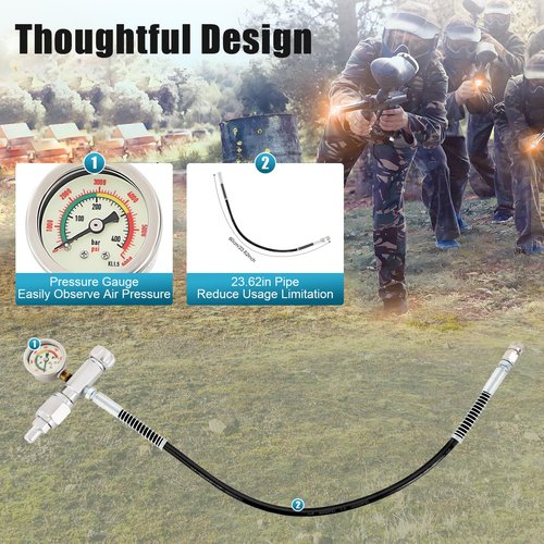 6000 PSI Scuba Tank Refill Adapter with Pressure Gauge | Paintball & PCP Air Tank Fill Station | High-Pressure Air Refill Hose Kit