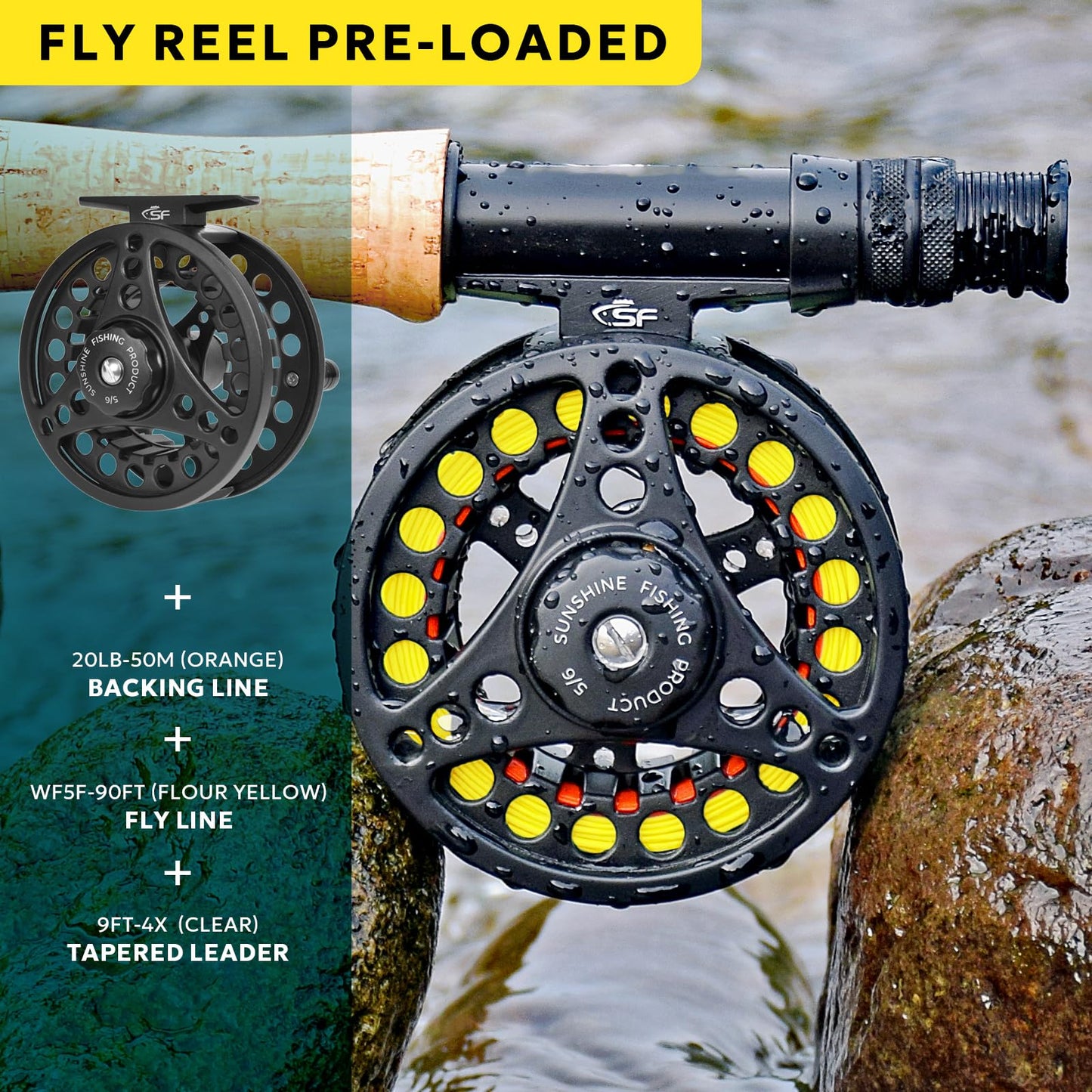 SF 5WT 9FT Fly Fishing Rod Combo Starter Kit 4 Piece Semi Gloss Green Jade Finish 24T Carbon Fiber Trout Travel Fly Rod with Reel,Travel Fly Rod Case,Fly Box , Flies,Tapered Leader,Knot Tying Tools