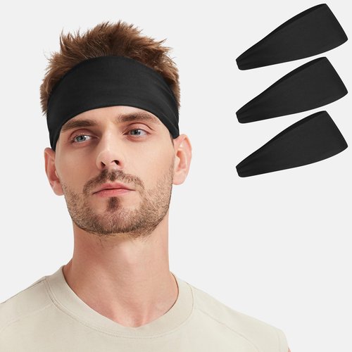 VIMPEP Tenacious Sports Headbands for Men Non Silp Soft Feeling Sweatband Workout Headband for Running,Cycling,Basketball,Tennis,Yoga Fitness Stretchy Quick-Dry Hairband for Unisex 3 Pack Black