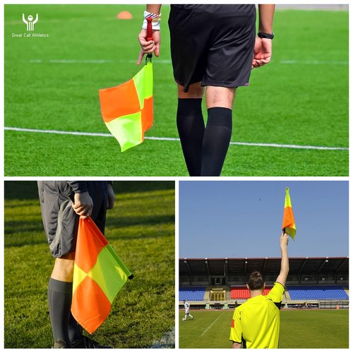 Great Call Athletics | Soccer Referee Flag Pro Set With Case | Water Proof Assistant Linesman Yellow Orange Checker Style