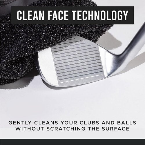 Club Scrub Mini, Golf Club and Golf Ball Cleaning Bag, Waterproof Clean Face Technology Liner, Detachable Clip, Machine Washable, Cleans Club Grooves, Dry Exterior (Black)