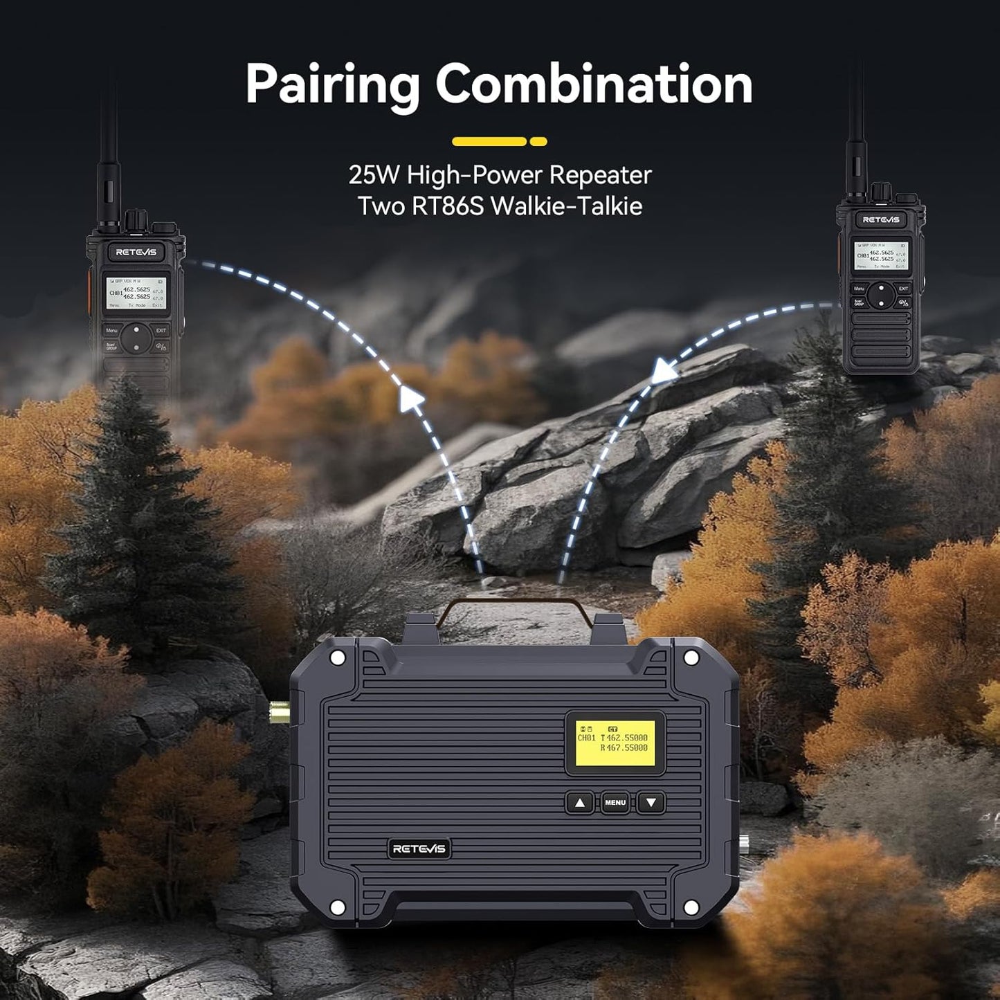 (3rd Gen RT97) Retevis RT97L Up to 25W GMRS High-Power Repeater, IP66 Waterproof, Long Range Base Station Compatible with Raspberry Pi for Farms, Remote Areas & Home Use (1 Pack)