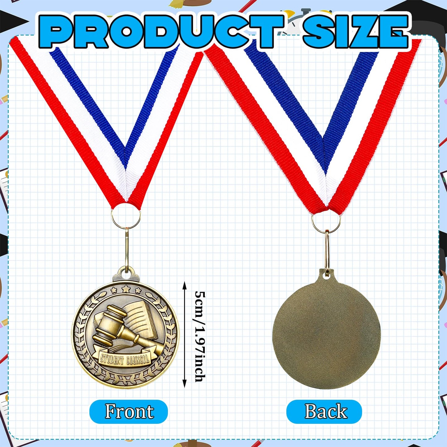 Quelay 30 Pcs 30 Pcs 2'' Award Medals Bulk Gold Winner Medals with Neck Ribbons Metal Trophy Award Prize Gift for Tournaments, Competitions, Party, Kids and Adults (Student Council)
