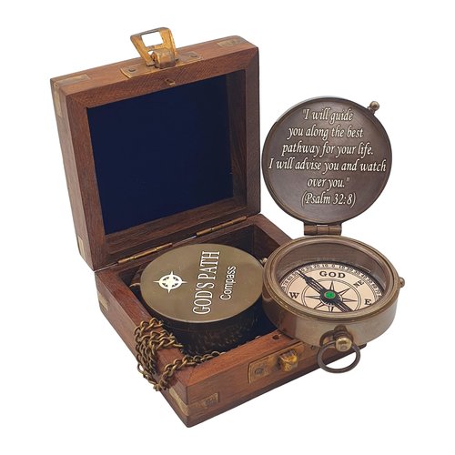 PSALM God's Path Compass - Engraved Working Handmade Antique Compass with Scripture - Religious, Christian, Catholic, Christening, First Communion, Confirmation Gifts for Teenage Boys and Men