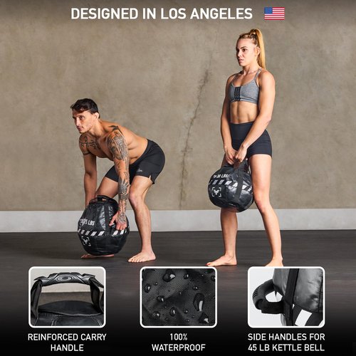 Elite Sports Kettlebell Sandbag - Heavy Duty Sand Weights Bag for Cross Training, Strength Training, Workout, Functional Fitness, Adjustable Weight, Durable Training Equipment for Home & Gym (Black, 30-75 LBS)