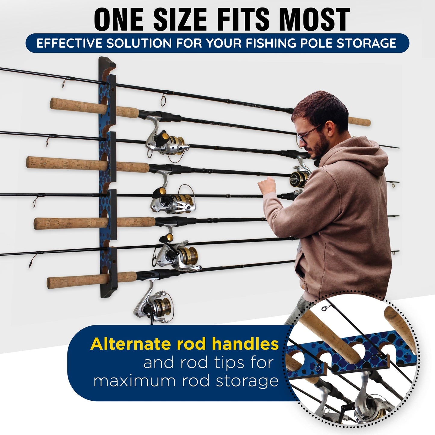 Rush Creek Creations Ceiling Fishing Rod Holder for 8 Rods, Fishing Pole Holder for Garage Organization and Wall Storage, for Fishing Reels, Fishing Gear, and Fishing Accessories Horizontal Rack
