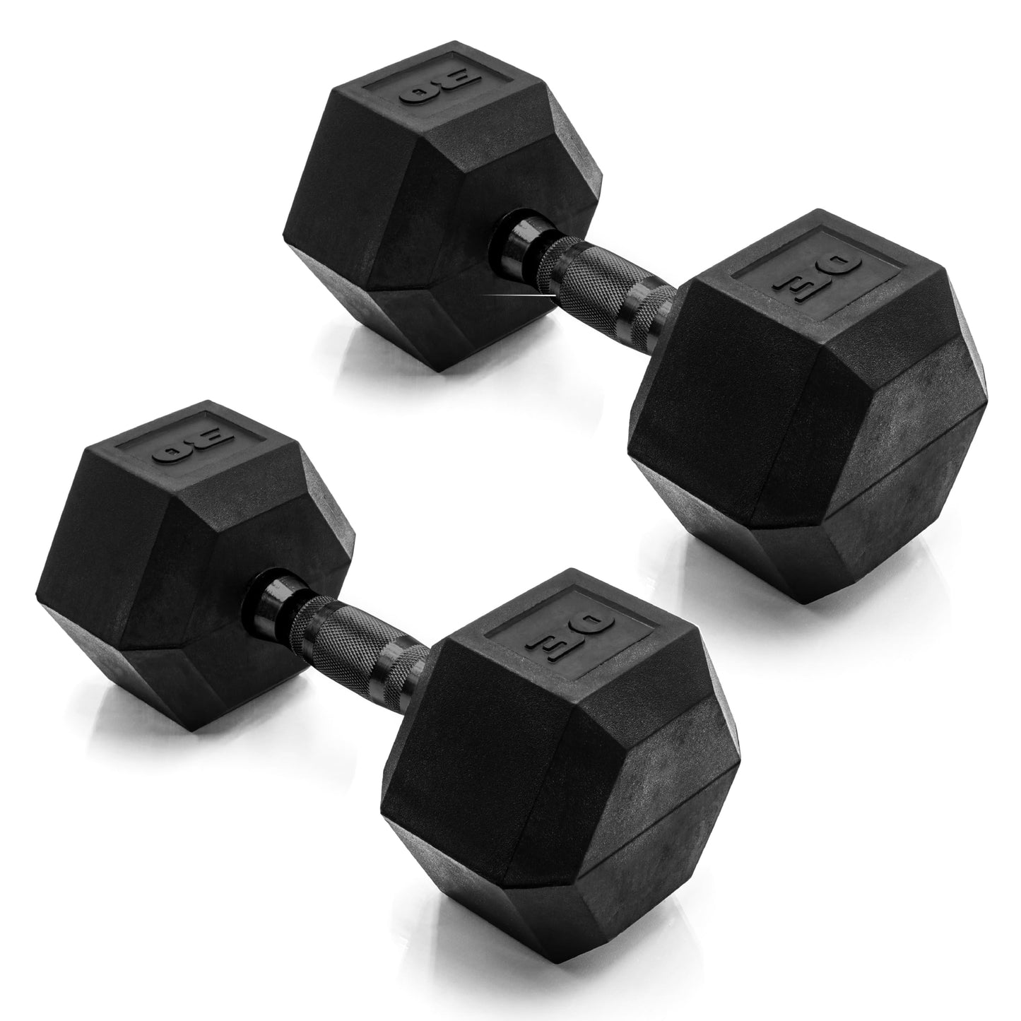 CAP 30 LB Rubber Coated Hex Dumbbell Weight, Rubber Free Weights for Home Gym Strength Training, Black Oxide Handle, Pair