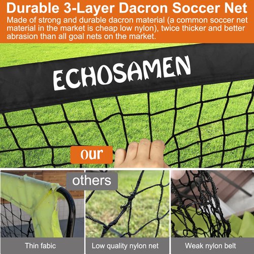 ECHOSAMEN Kids Soccer Goals for Backyard, 2 of 6 x 4 ft Kids Soccer Goal Set Soccer Net with 10 Soccer Cones, Agility Ladder & Carry Bag, Portable Soccer Training Equipment.