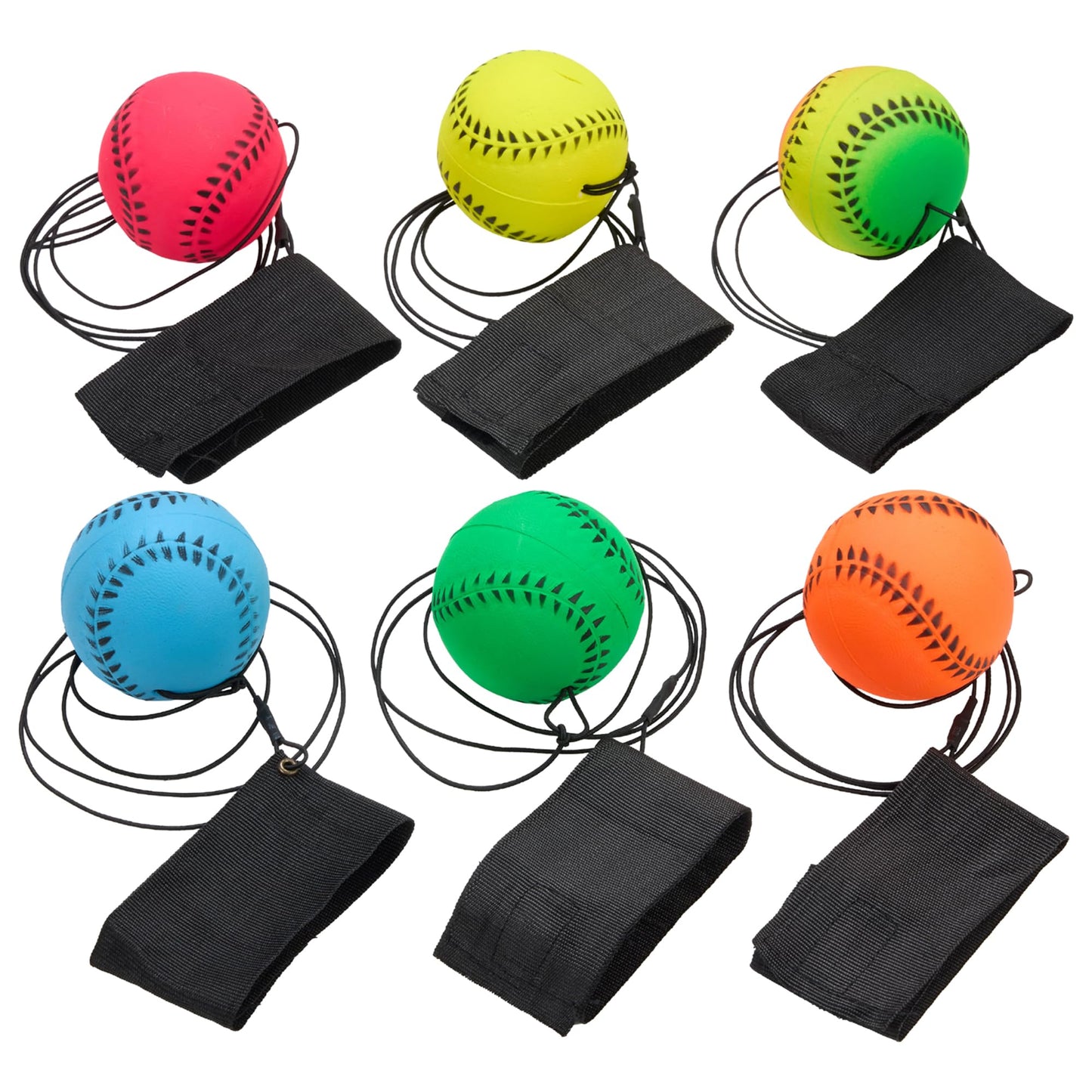 Playbees Wrist Baseballs Neon Reactive - 6 Pack - Practice Sports Balls for Fun Outdoor Activity for Kids - Spring Training, Party Favor, Baseball Season Gift, Sports Team Party Bag Filler