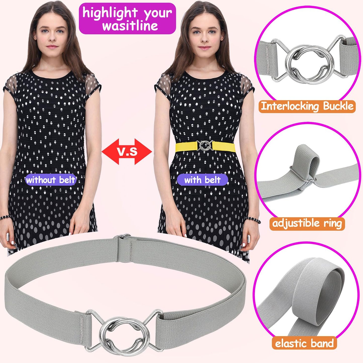 Falari Women's Stretch Belt - Adjustable, Metal Buckle, All Occasion Dress Belt - Black & Dark Brown, 25"-42"