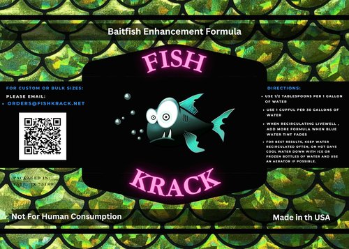 FISH KRACK - Baitfish Enhancement and Keeping Formula Additive for Minnow Buckets, Livewells and Bait Tanks. Keeps Holding Fish Alive Longer, Healthier, and Improves Performance Levels.