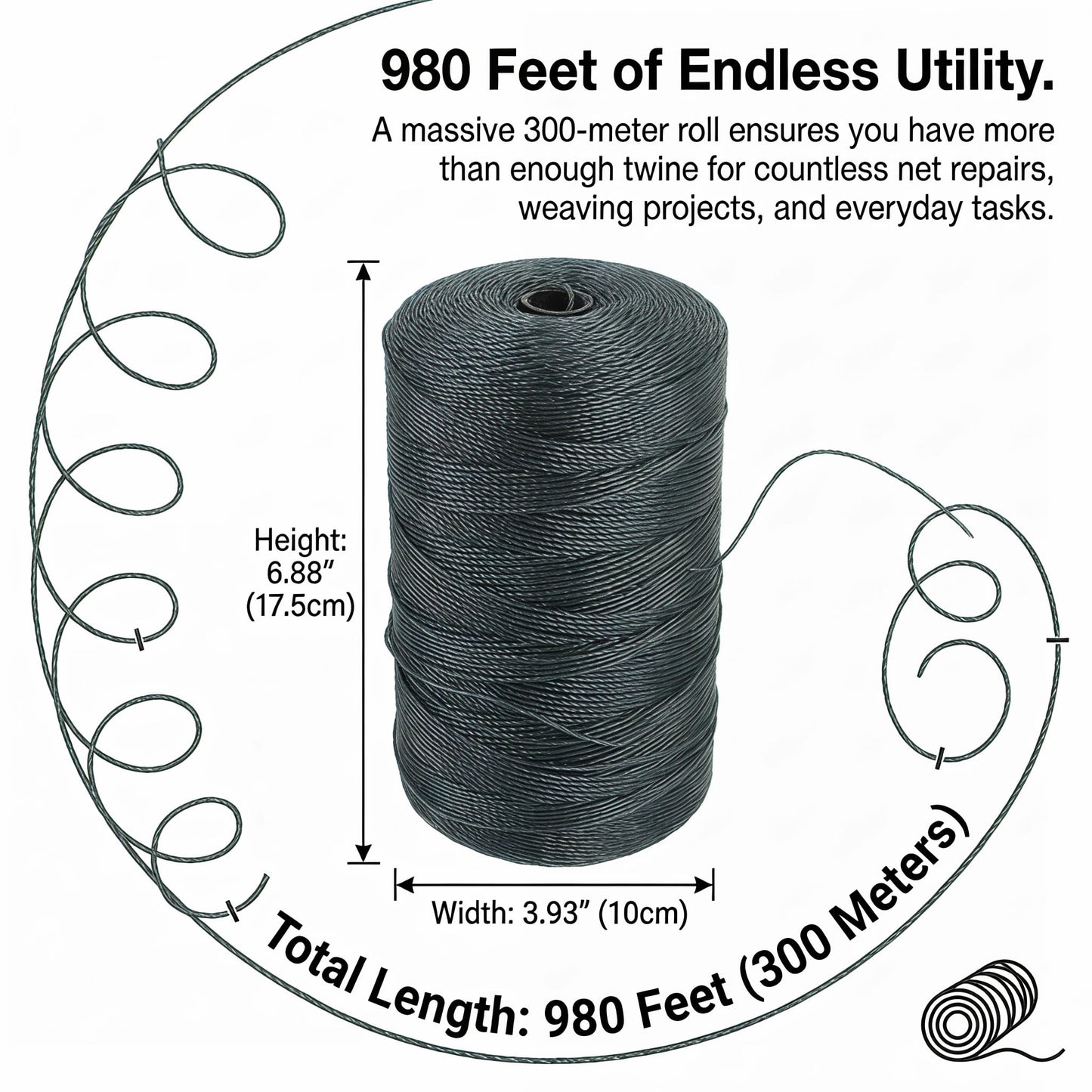 Veemoon 1 Roll Nylon String, 300M/980FT Fishing Net Repair Line Wrapping Rope Fish Net Repair Twine Braid Fishing Cord Twine DIY Crafts Rope to Weave Nylon Braided Wire, Bank String Dark Green