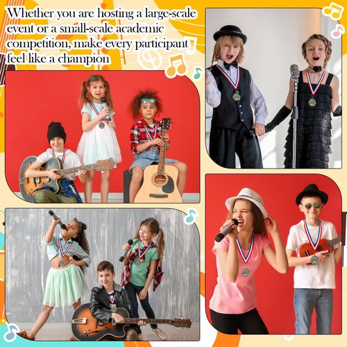 Quelay 100 Pcs Music Medals Bulk - Double-Sided Engraving Pattern Music Award Medals Trophy with Neck Ribbons for Kids & Adults Choir Winner Prize Gift Singing Musical Scholastic Competitions