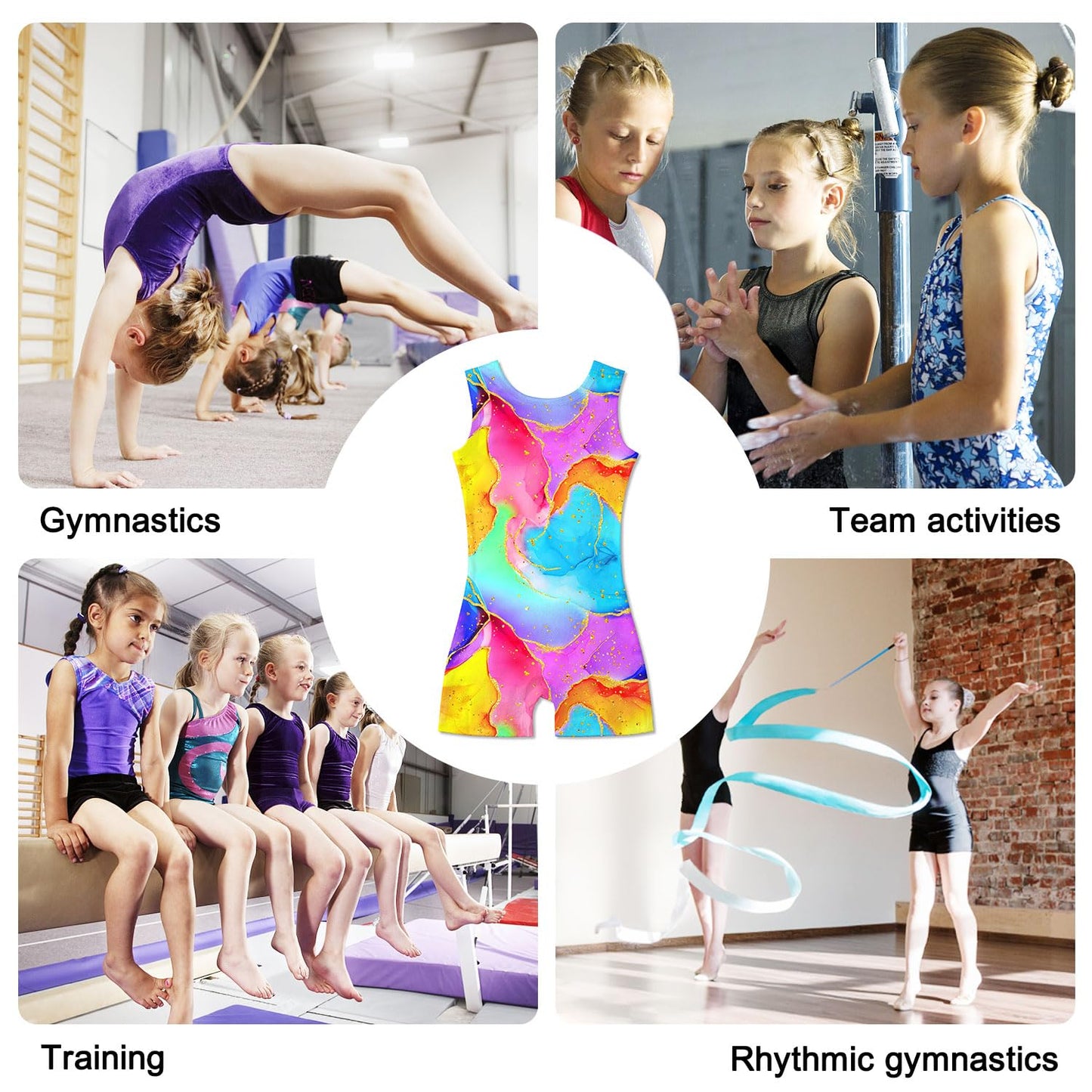 Funnycokid Gymnastics Leotards for Girls Kids Outfits Sparkly Clothes Ballet Unitard One Piece, Colorful Marble, 4-5T