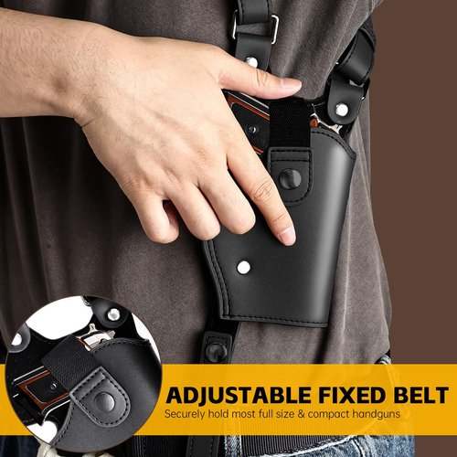 Universal Shoulder Holster for Men Adjustable Leather Gun Holster for Concealed Carry with Double Magazine Pouch Fits 1911, Glock 17/19/23, and Most Pistols (Right Hand Use)