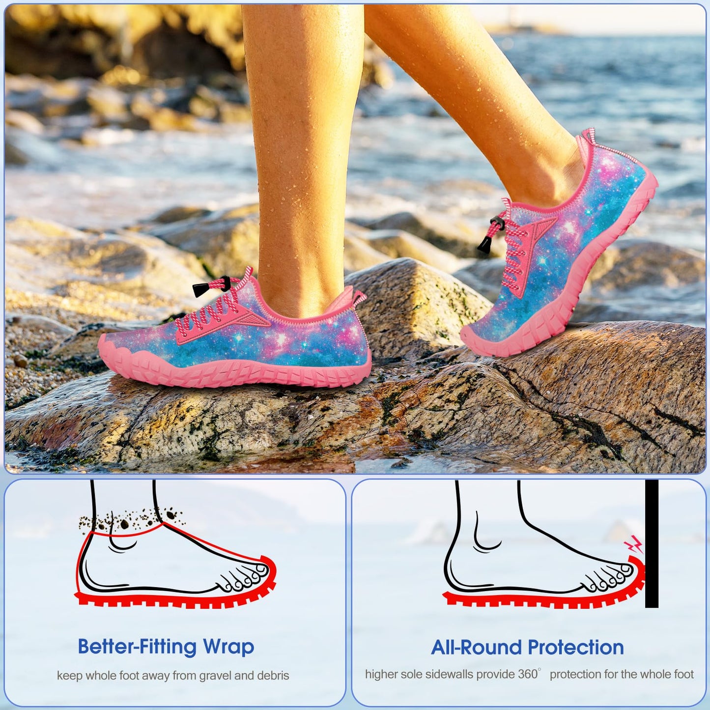 CROVA Built-in Heel Grip Kids Water Shoes for Boy Toddler Girl Wide Toe Box