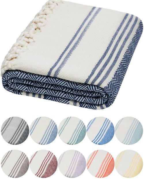 DEMMEX Organic Diamond Turkish Bath & Beach Towel - 100% Oeko-TEX Certified Cotton - Ultra-Soft, Quick-Dry, Lightweight, Compact Luxury Peshtemal Towel, Prewashed, Oversized, 71"x36", Navy Blue