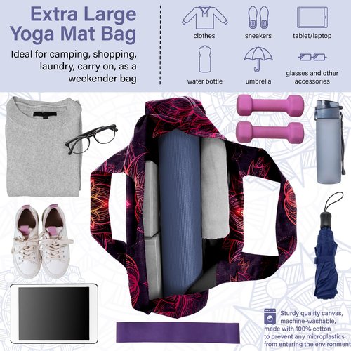 Feijiati Women Yoga Mat Bag – Versatile Yoga Bag with Mat Straps & Storage Pockets, Holds Yoga & Pilates Mats, Lightweight & Durable